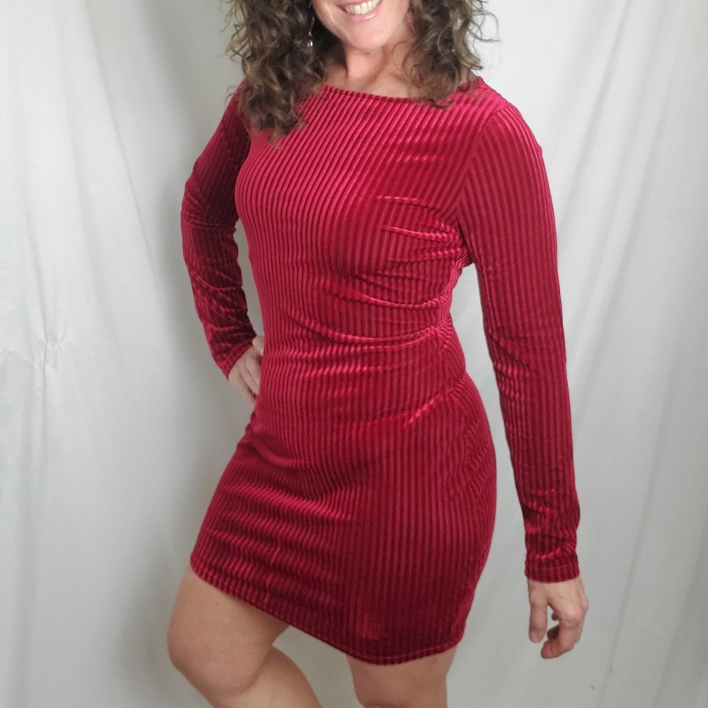 Charlotte Russe red velvet ribbed bodycon dress